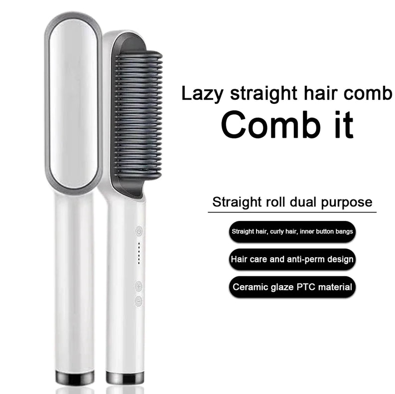 Hair Straightener Brush Straightening Curler Hot Comb Electric Adjustable Heat