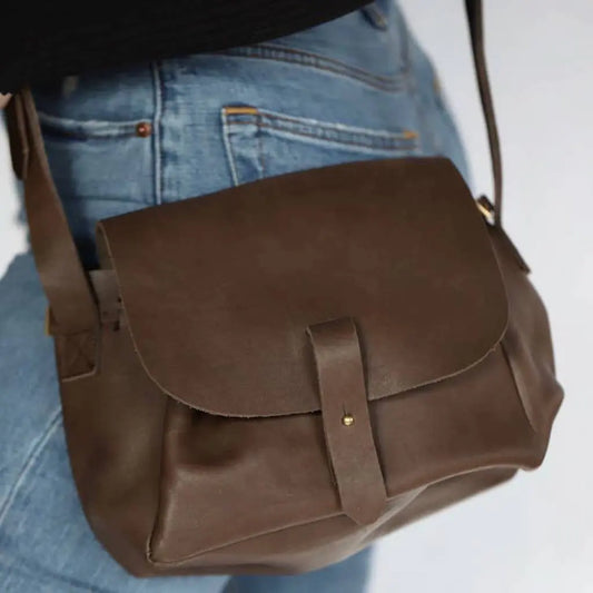 Nubuck Leather Bucket over The Shoulder Bag